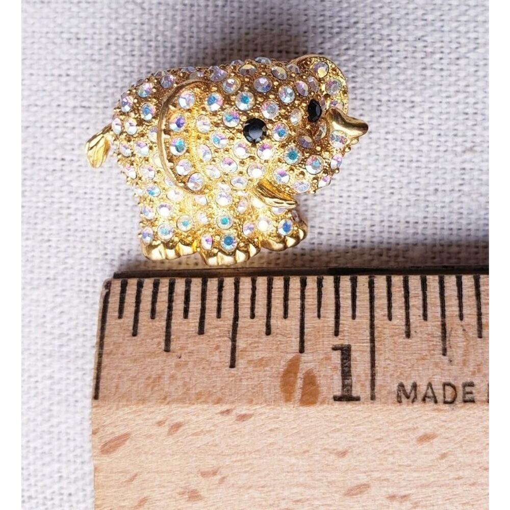 Vintage Signed Butler Gold Tone Rhinestone Bejeweled Elephant Brooch Dainty - Picture 8 of 8